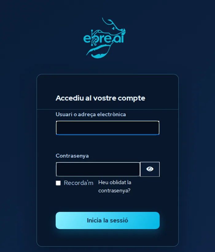 Pantalla real d’accés d’EBRE AI Identity.